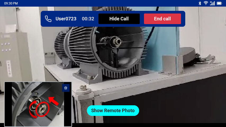 Remote video screen showing live motor status